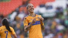 Jennifer Hermoso celebrates her goal of Tigres during the 4th round match between Leon and Tigres UANL as part of the Torneo Clausura 2024 Liga MX Femenil at Nou Camp Stadium on January 20, 2024 in Leon, Guanajuato, Mexico.