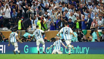 Soccer Football - FIFA World Cup Qatar 2022 - Final - Argentina v France - Lusail Stadium, Lusail, Qatar - December 18, 2022 Argentina's Lionel Messi celebrates scoring their third goal REUTERS/Carl Recine     TPX IMAGES OF THE DAY