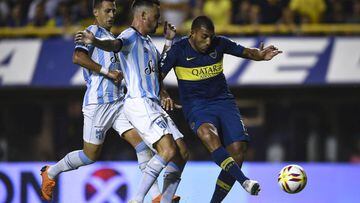 BUENOS AIRES, ARGENTINA - FEBRUARY 20: Ramon Abila of Boca Juniors kicks the ball to score the first goal of his team during a match between Boca Juniors and Atletico Tucuman as part of Superliga 2018/19 at Estadio Alberto J. Armando on February 17, 2019 in Buenos Aires, Argentina. (Photo by Marcelo Endelli/Getty Images)
