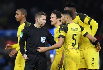 Achraf (second right) played the final 12 minutes in Borussia Dortmund's 3-2 league victory over Hertha Berlin.