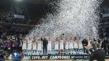 Real Madrid celebrate their Copa del Rey win over Valencia Basket 97-95