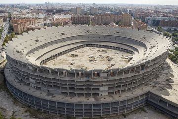 En este estado se encuentra actualmente el Nuevo Mestalla. El club valencianista iniciará trámites burocráticos para reanudar las obras, paralizadas desde 2009.
