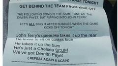 West Ham fans circulate flyers with homophobic song lyrics.