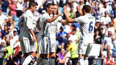 Cristiano Ronaldo, Morata, Bale y Nacho celebran un gol.