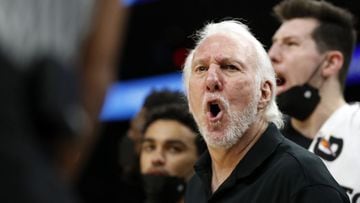 PHOENIX, ARIZONA - DECEMBER 06: Head coach Gregg Popovich of the San Antonio Spurs talks to an official during the fourth quarter against the Phoenix Suns at Footprint Center on December 06, 2021 in Phoenix, Arizona. NOTE TO USER: User expressly acknowled