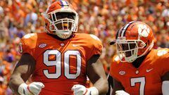 CLEMSON, SC - SEPTEMBER 2: Defensive tackle Dexter Lawrence #90 of the Clemson Tigers #90 celebrates a tackle against the Kent State Golden Flashes on September 2, 2017 at Memorial Stadium in Clemson, South Carolina. (Photo by Todd Bennett/Getty Images)