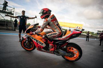 BURIRAM, THAILAND - SEPTEMBER 30: Marc Marquez of Spain and Repsol Honda Team starts his session during the free practice of the MotoGP OR Thailand Grand Prixat Chang International Circuit on September 30, 2022 in Buriram, Thailand. (Photo by Steve Wobser/Getty Images)