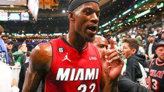 BOSTON, MASSACHUSETTS - MAY 19: Jimmy Butler #22 of the Miami Heat leaves the court after defeating the Boston Celtics 111-105 in game two of the Eastern Conference Finals at TD Garden on May 19, 2023 in Boston, Massachusetts. NOTE TO USER: User expressly acknowledges and agrees that, by downloading and or using this photograph, User is consenting to the terms and conditions of the Getty Images License Agreement.   Adam Glanzman/Getty Images/AFP (Photo by Adam Glanzman / GETTY IMAGES NORTH AMERICA / Getty Images via AFP)