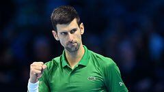 Turin (Italy), 19/11/2022.- Novak Djokovic of Serbia celebrates after defeating Taylor Fritz of the USA in their semi final match of the Nitto ATP Finals 2022 tennis tournament at the Pala Alpitour arena in Turin, Italy, 19 November 2022. (Tenis, Italia, Estados Unidos) EFE/EPA/Alessandro Di Marco
