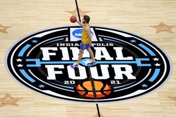 Jake Kyman of the UCLA Bruins trains at Lucas Oil Stadium ahead of his side's Final Four clash with the Gonzaga Bulldogs.