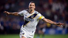 Sep 15, 2019; Carson, CA, USA; LA Galaxy forward Zlatan Ibrahimovic (9) celebrates a goal during the second half against Sporting Kansas City at StubHub Center. Mandatory Credit: Kelvin Kuo-USA TODAY Sports     TPX IMAGES OF THE DAY