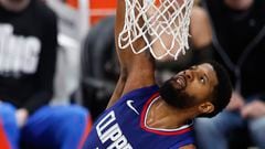 LA Clippers forward Paul George drives to the basket with the ball during the fourth quarter of the NBA basketball game between the Oklahoma City Thunder and the Los Angeles Clippers in Los Angeles, California, USA, 16 January 2024.