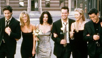 David Schwimmer como Ross Geller, Jennifer Aniston como Rachel Green, Courteney Cox como Monica Geller, Matthew Perry como Chandler Bing, Lisa Kudrow como Phoebe Buffay y Matt LeBlanc como Joey Tribbiani.