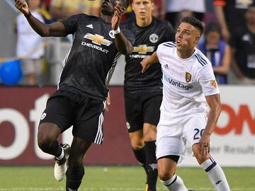 Paul Pogba in action during Manchester United's 1-2 win over Real Salt Lake at Rio Tinto Stadium, Utah.