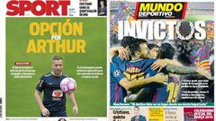 Portadas de los diarios Sport y Mundo Deportivo del d&iacute;a 8 de diciembre de 2017.