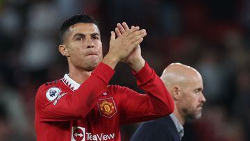 Manchester United's Cristiano Ronaldo applauds fans after the Liverpool match.