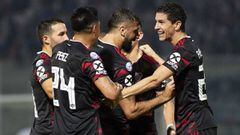 CORDOBA, ARGENTINA - MARCH 30: Ignacio Fern&aacute;ndez River Plate celebrates with teammates after scoring the first goal of his team during a match between Talleres and River Plate  as part of Superliga 2018/19 at Mario Kempes Stadium on March 30, 2019 