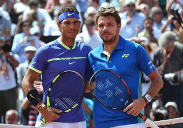 Rafael Nadal y Stanislas Wawrinka posan antes de la final de Roland Garros. 