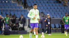 Brazil's midfielder Casemiro trains before the international friendly football match between Brazil and Ghana at The Oceane Stadium in Le Havre, northern France on September 23, 2022. (Photo by Lou BENOIST / AFP)