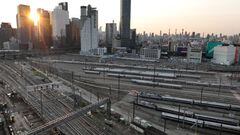 NEW YORK, US - SEPTEMBER 14: An aerial view of railways after Amtrak has canceled all long-distance trains nationwide starting Thursday, as it prepares for a possible freight-rail strike that would impact its service on September 14, 2022, in New York, United States. (Photo by Lokman Vural Elibol/Anadolu Agency via Getty Images)