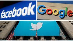 FILE PHOTO: Facebook, Google and Twitter logos are seen in this combination photo from Reuters files. REUTERS//File Photo