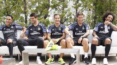 Keylor, Morata, Lucas V&aacute;zquez, James y Marcelo en la presentaci&oacute;n de nueva tercera equipaci&oacute;n del Real Madrid para la temporada 16/17.