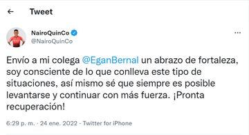 El mensaje de Nairo Quintana a Egan Bernal