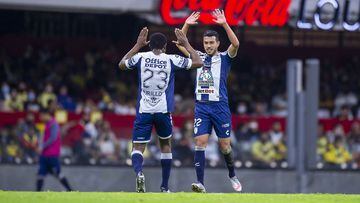 Gustavo Cabral celebrates his goal 3-2 of Pachuca during the game America vs Pachuca, corresponding to second leg match Quarterfinal of the Torneo Clausura Guard1anes 2021 of the Liga BBVA MX, at Azteca Stadium, on May 16, 2021.  &lt;br&gt;&lt;br&gt; 