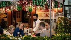 FILE PHOTO: People enjoy outdoor dining amid the coronavirus disease (COVID-19) outbreak in Manhattan, New York City, U.S., September 14, 2020. REUTERS/Jeenah Moon/File Photo