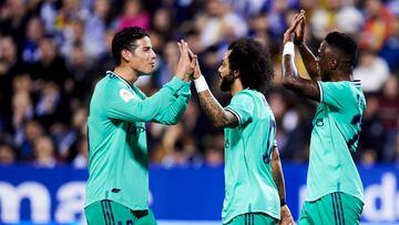 James Rodr&iacute;guez celebrando un gol con el Real Madrid.