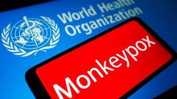In this photo illustration, the word Monkeypox is seen on the screen of a smartphone with the World Health Organization (WHO) logo in the background.
