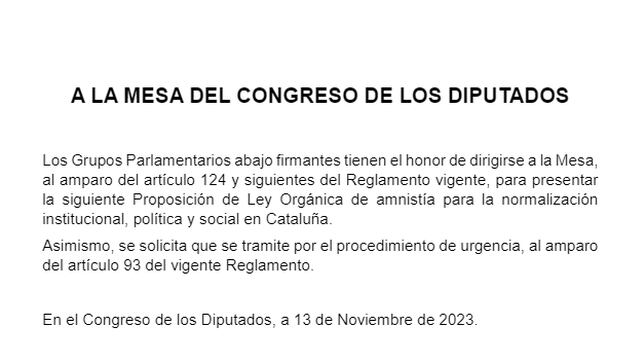 El PSOE registra la ley de amnistía en solitario: el texto completo