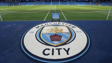 FILED - 12 March 2019, England, Manchester: A general view of the Manchester City emblem prior to the start of the UEFA Champions League round of 16 second leg soccer match between Manchester City and FC Schalke 04 at Etihad Stadium. UEFA has banned Manch