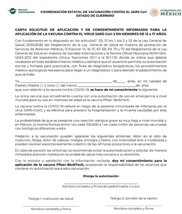 Carta de consentimiento para vacuna covid 12 a 17 años Guerrero: cómo  tramitarla - AS México