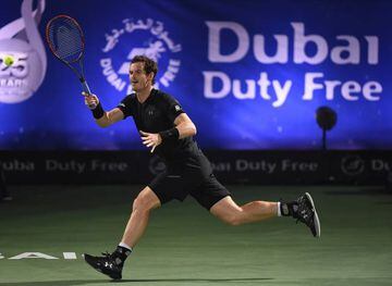 Andy Murray of Scotland plays a forehand during his match against Malek Jaziri of Tunisia on day three of the ATP Dubai Duty Free Tennis Championship