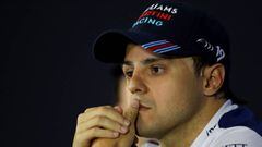 SAO PAULO, BRAZIL - NOVEMBER 09:  Felipe Massa of Brazil and Williams talks in the Drivers Press Conference during previews for the Formula One Grand Prix of Brazil at Autodromo Jose Carlos Pace on November 9, 2017 in Sao Paulo, Brazil.  (Photo by Dan Istitene/Getty Images)