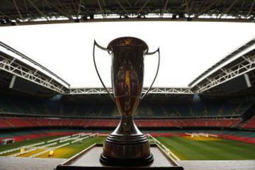The Principality Stadium is getting ready to host the 2016/17 Champions League final between Juventus and Real Madrid on 3 June. In this image, the Women's Champions League trophy can be seen.