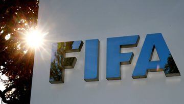 FILE PHOTO: The logo of FIFA is seen in front of its headquarters in Zurich, Switzerland September 26, 2017.   REUTERS/Arnd Wiegmann/File Photo