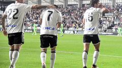 Partido Burgos CF - CD LeganésCurro (D) celebra el gol con Muño (I) y Dani Ojeda04-10-2023