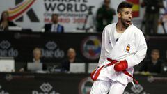 El karateka espa&ntilde;ol Ra&uacute;l Cuerva, durante los Mundiales de Karate de Kumite de 2018 de Madrid. 