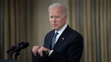 US President Joe Biden takes questions from the media after he delivered remarks on a vaccination update from the State Dining Room at The White House, on April 6, 2021 in Washington, DC. - Biden announced in today&#039;s White House speech that he is mov