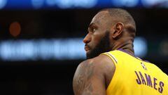 WASHINGTON, DC - MARCH 19: LeBron James #6 of the Los Angeles Lakers looks on against the Washington Wizards during the second half at Capital One Arena on March 19, 2022 in Washington, DC. NOTE TO USER: User expressly acknowledges and agrees that, by dow
