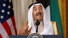 FILE PHOTO: Kuwait&#039;s Emir Sheikh Sabah Al-Ahmad Al-Jaber Al-Sabah  addresses a joint news conference with U.S. President Donald Trump in the East Room of the White House in Washington, U.S., September 7, 2017. REUTERS/Kevin Lamarque/File Photo