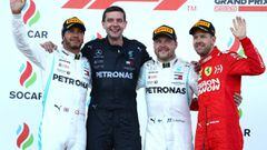 Hamilton, Bottas y Vettel en el podio de Bak&uacute;.