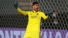 Boca Juniors&#039; goalkeeper Agustin Rossi celebrates during the penalty shootout of the Copa Argentina round before quarterfinals footballl match against River Plate in Ciudad de La Plata stadium, in La Plata, Buenos Aires province, Argentina, on August 4, 2021. (Photo by AGUSTIN MARCARIAN / POOL / AFP)