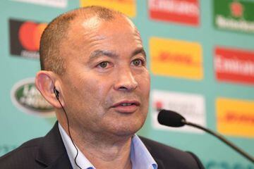 Eddie Jones head coach of England attends a press conference after the Rugby World Cup Pool Draw at the Kyoto State Guest House on May 10, 2017 in Kyoto, Japan.