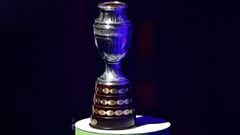 (FILES) In this file photo taken on January 24, 2019 the Copa America trophy is pictured during the 2019 Copa America draw in Rio de Janeiro, Brazil. - Argentina&#039;s hosting of the Copa America football tournament has been suspended &quot;in view of th