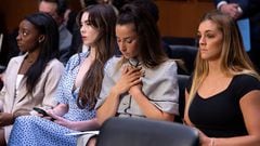 FILE PHOTO: U.S. Olympic gymnasts Simone Biles, McKayla Maroney, Aly Raisman and Maggie Nichols arrive to testify during a Senate Judiciary hearing about the Inspector General's report on the FBI handling of the Larry Nassar investigation of sexual abuse of Olympic gymnasts, on Capitol Hill, in Washington, D.C., U.S., September 15, 2021. Saul Loeb/Pool via REUTERS/File Photo