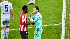 Jaume Domenech of Valencia CF and Inaki Williams of Athletic Club during the Spanish league, La Liga Santander, football match played between Athletic Club and Valencia CF at San Mames stadium on February 7, 2021 in Bilbao, Spain.
 AFP7 
 07/02/2021 ONLY 