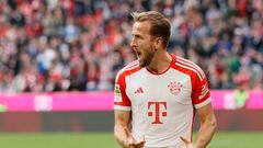 Munich (Germany), 28/10/2023.- Munich's Harry Kane celebrates after scoring the 1-0 lead during the German Bundesliga soccer match between FC Bayern Munich and SV Darmstadt 98 in Munich, Germany, 28 October 2023. (Alemania) EFE/EPA/RONALD WITTEK CONDITIONS - ATTENTION: The DFL regulations prohibit any use of photographs as image sequences and/or quasi-video.
